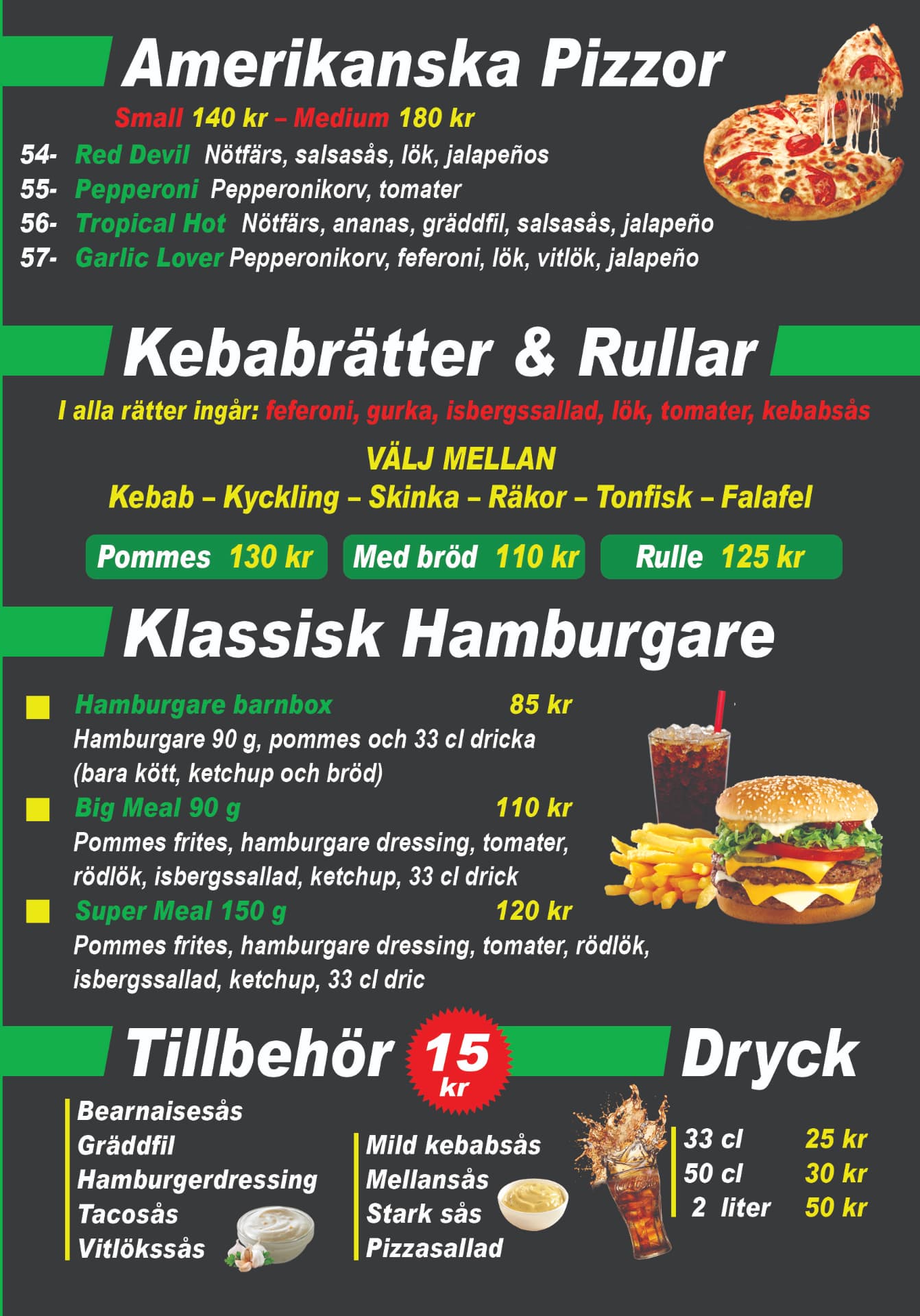 Athenas meny – Amerikanska, Kebab & Hamburgare