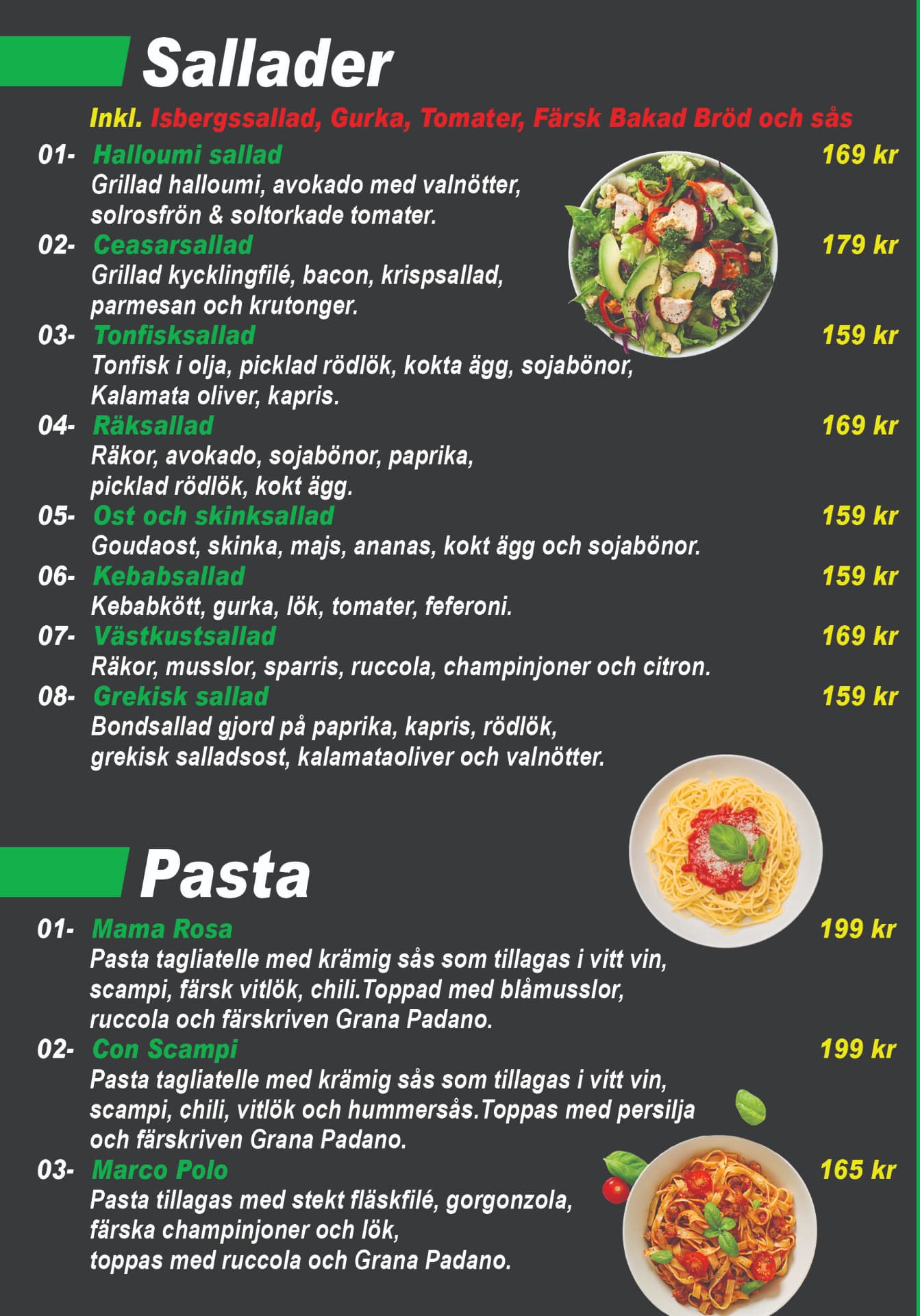 Athenas meny – Sallader & Pasta